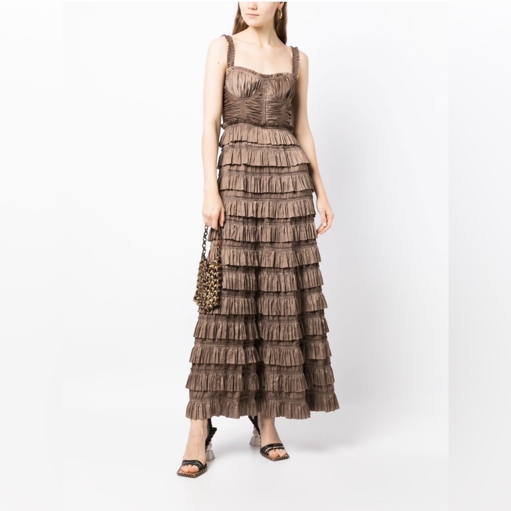 Ulla Johnson Camille Tiered Plissé-Satin Maxi Dress